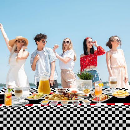 6 PCS Racing Car Theme Tablecloths Car Disposable Plastic Tablecloths Black Checkered Flag Table Covers Racetrack Rectangular Tablecloth for Race Car Birthday Party Decorations, 54 X 108 Inch
