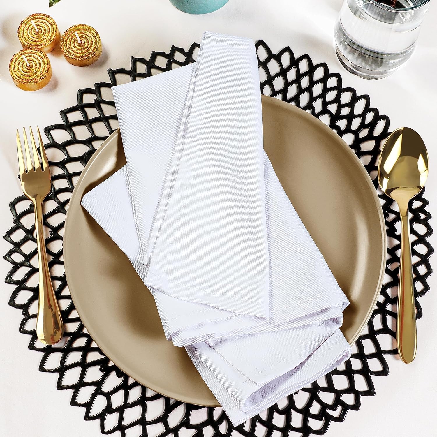 White Cloth Napkins [12 Pack, 18X18 Inch] Absorbent Cotton Blend Washable and Reusable for Dinner, Restaurant, Lunch, Wedding and Hotel