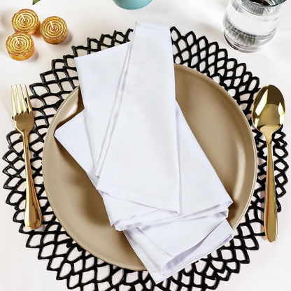 White Cloth Napkins [12 Pack, 18X18 Inch] Absorbent Cotton Blend Washable and Reusable for Dinner, Restaurant, Lunch, Wedding and Hotel