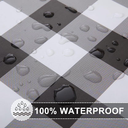 round Fitted Tablecloth with Elastic Edge, Buffalo Plaid Waterproof Vinyl Flannel Backed Table Coloth Cover Fits 36"-44" round Tables for Dinner, Outdoor, Picnic, Black White Check
