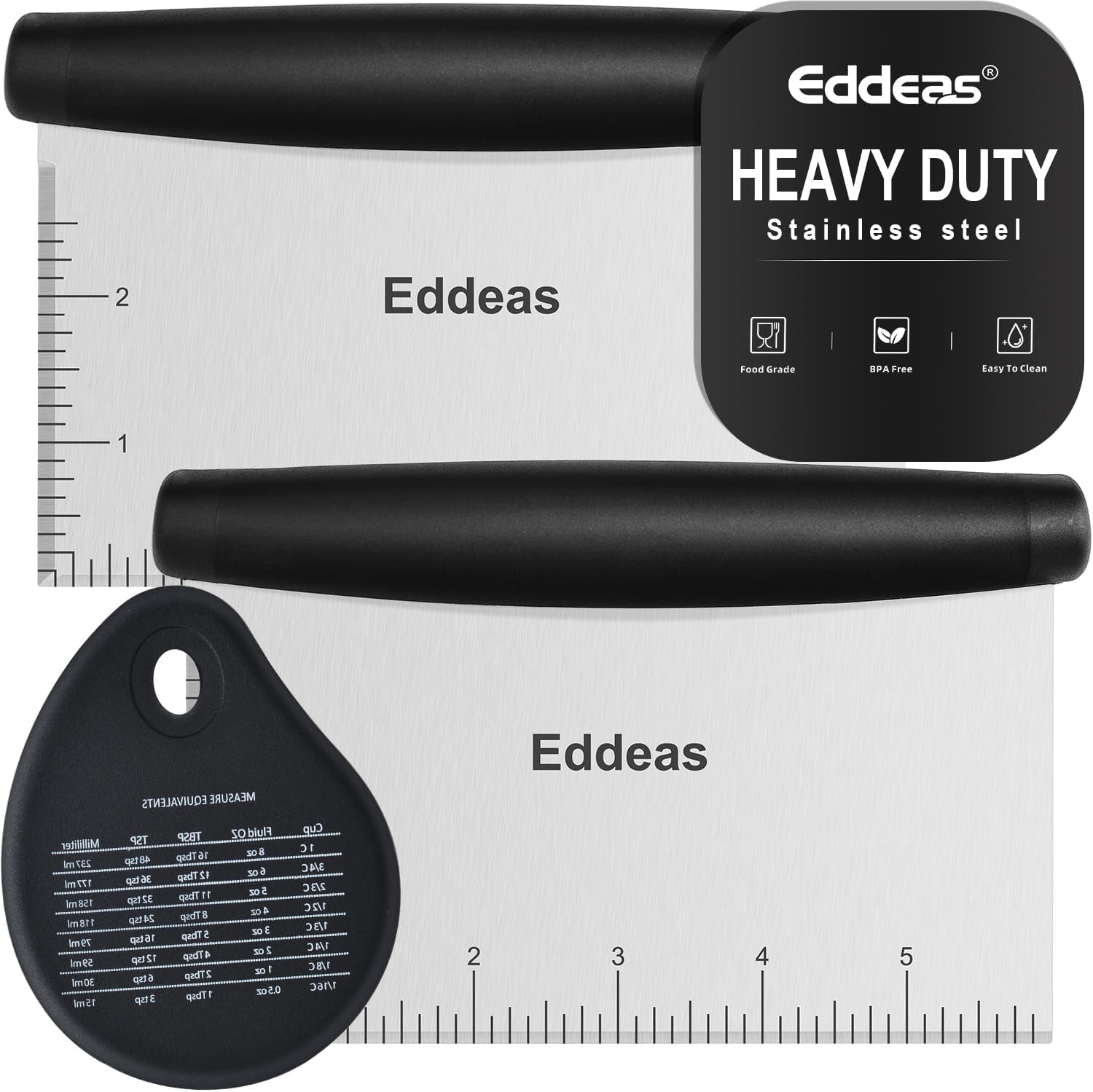 3 Pack Dough Pastry Bench Scraper & Bowl Scraper Set, Multi-Purpose Multi-Purpose Scraper Chopper with Silicone Bowl Scraper, Dough Scraper Engraved Measuring Scale and Conversion Chart