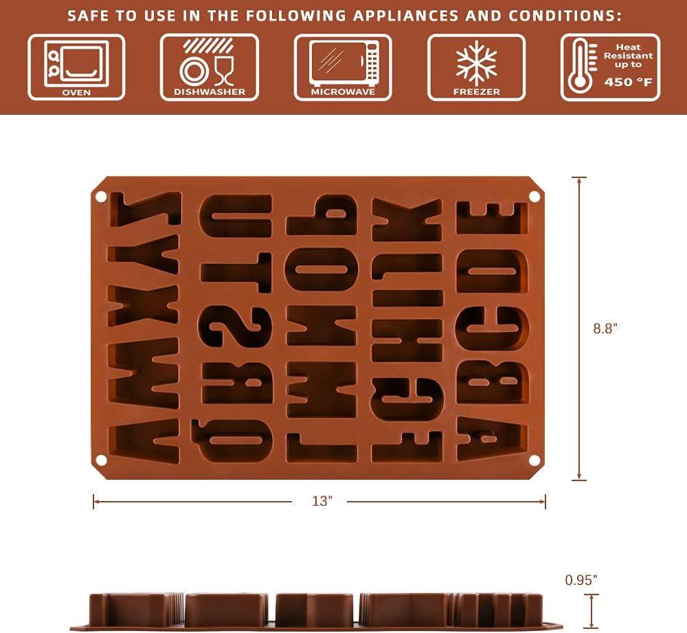 26 Cavities Large Letter Molds Silicone Alphabet Mold for Crayon, Resin, Chocolate, Candy, Wax, Cake Baking Decor (1)