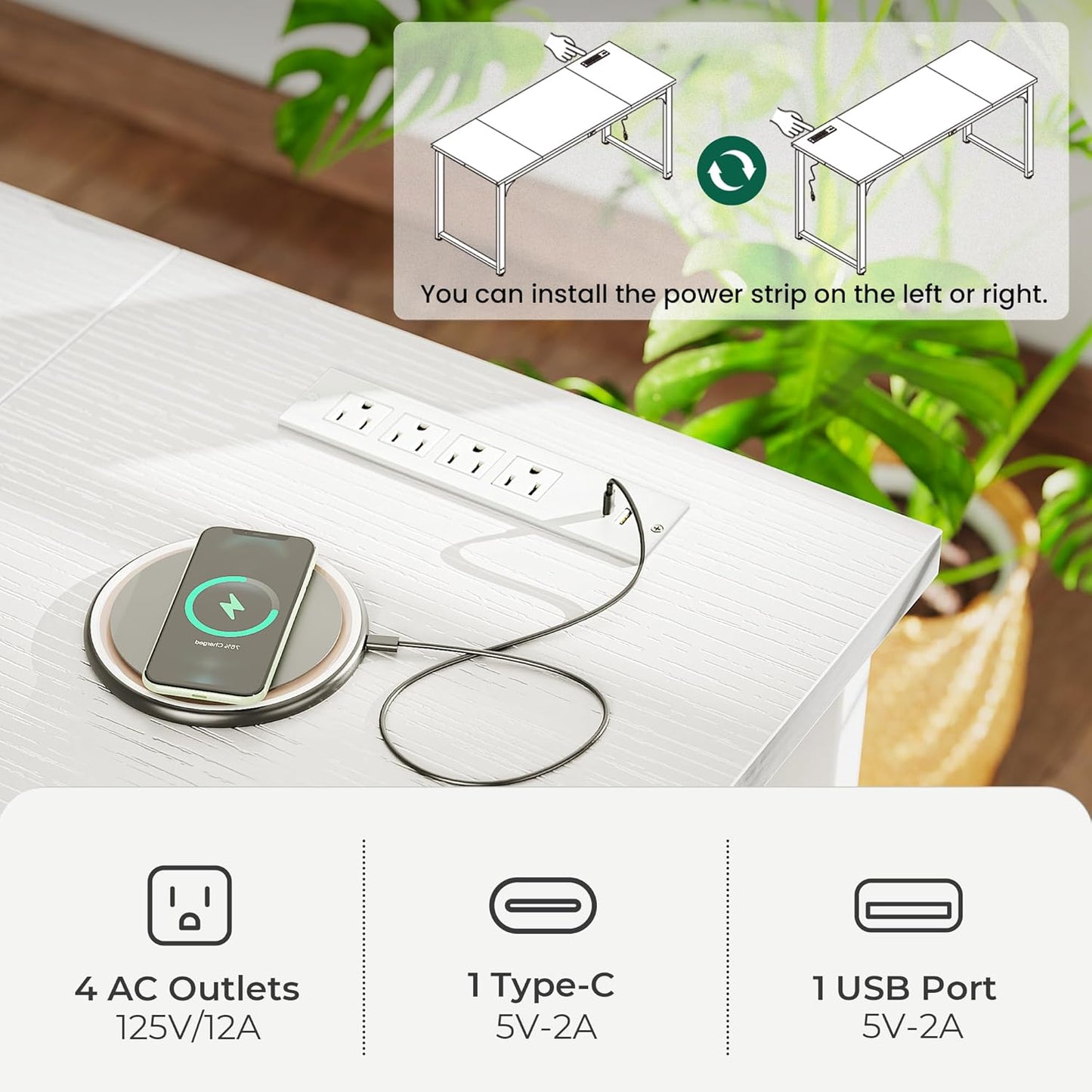 63 x 24 Inch Heavy-Duty Office Desk with Power Outlets & USB-C, Enhanced Desktop Thickness, Sturdy Metal Frame, Ideal for Home Office and Gaming