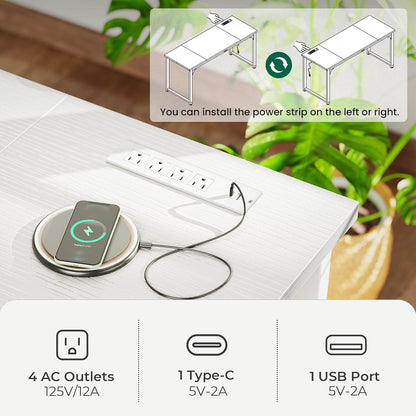 63 x 24 Inch Heavy-Duty Office Desk with Power Outlets & USB-C, Enhanced Desktop Thickness, Sturdy Metal Frame, Ideal for Home Office and Gaming