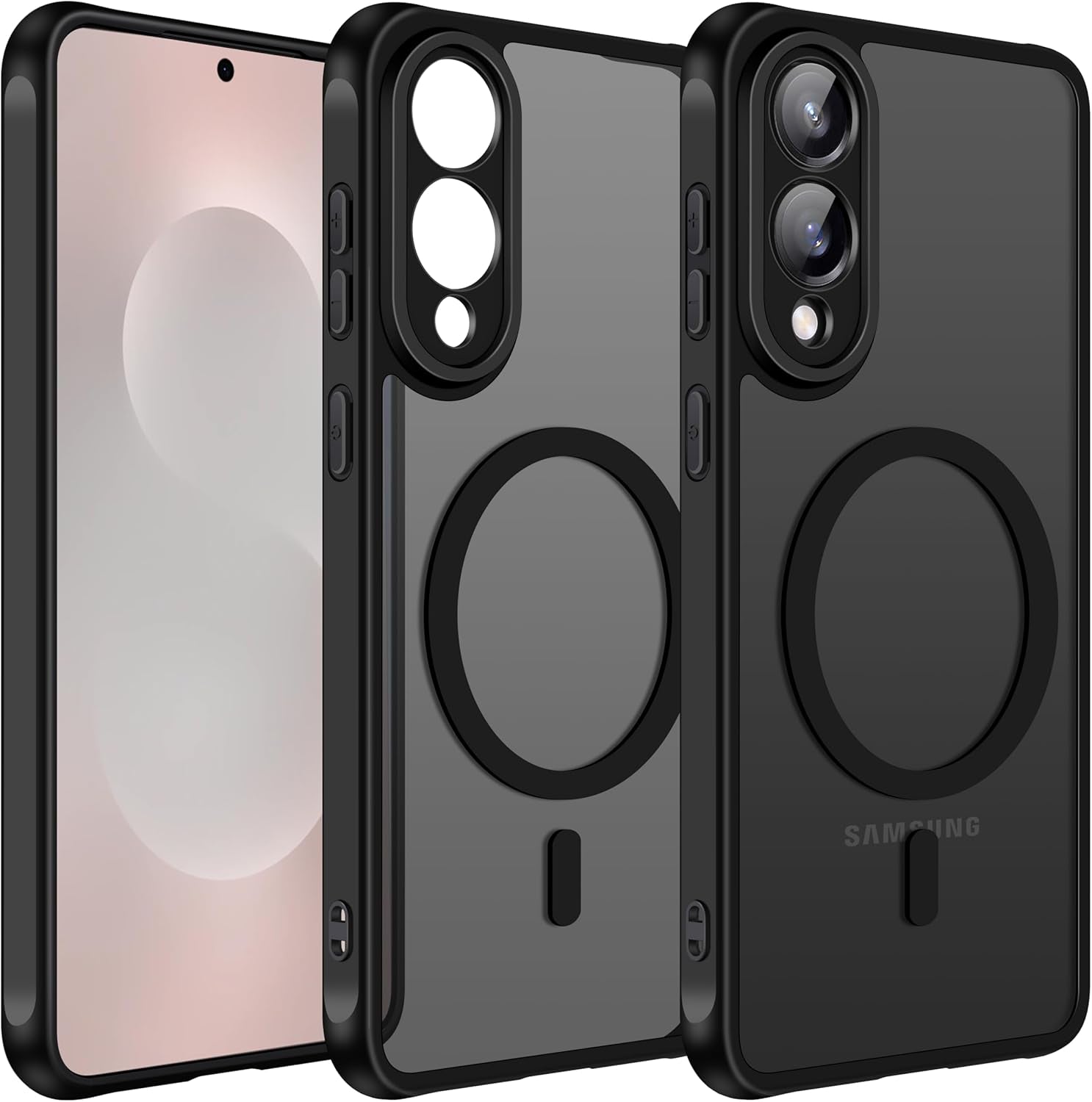 Magnetic Case for Samsung Galaxy S25 Edge 5G 6.7” [Compatible with Magsafe] [Military Grade Protection] Magnetic Charger Case for S25 Edge, Frosted Translucent Back Phone Cover- Matte Black