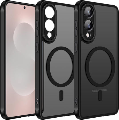 Magnetic Case for Samsung Galaxy S25 Edge 5G 6.7” [Compatible with Magsafe] [Military Grade Protection] Magnetic Charger Case for S25 Edge, Frosted Translucent Back Phone Cover- Matte Black