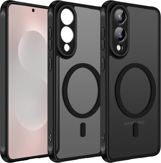 Magnetic Case for Samsung Galaxy S25 Edge 5G 6.7” [Compatible with Magsafe] [Military Grade Protection] Magnetic Charger Case for S25 Edge, Frosted Translucent Back Phone Cover- Matte Black