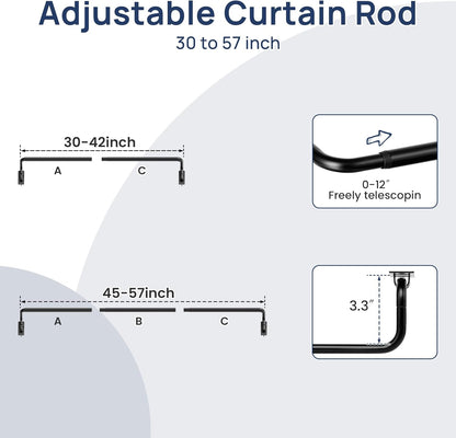 Blackout Curtain Rod for Windows 28 to 48, Wrap around Curtain Rods for Bedroom, Living Room, Adjustable from 30 to 57 Inches, Matte Black