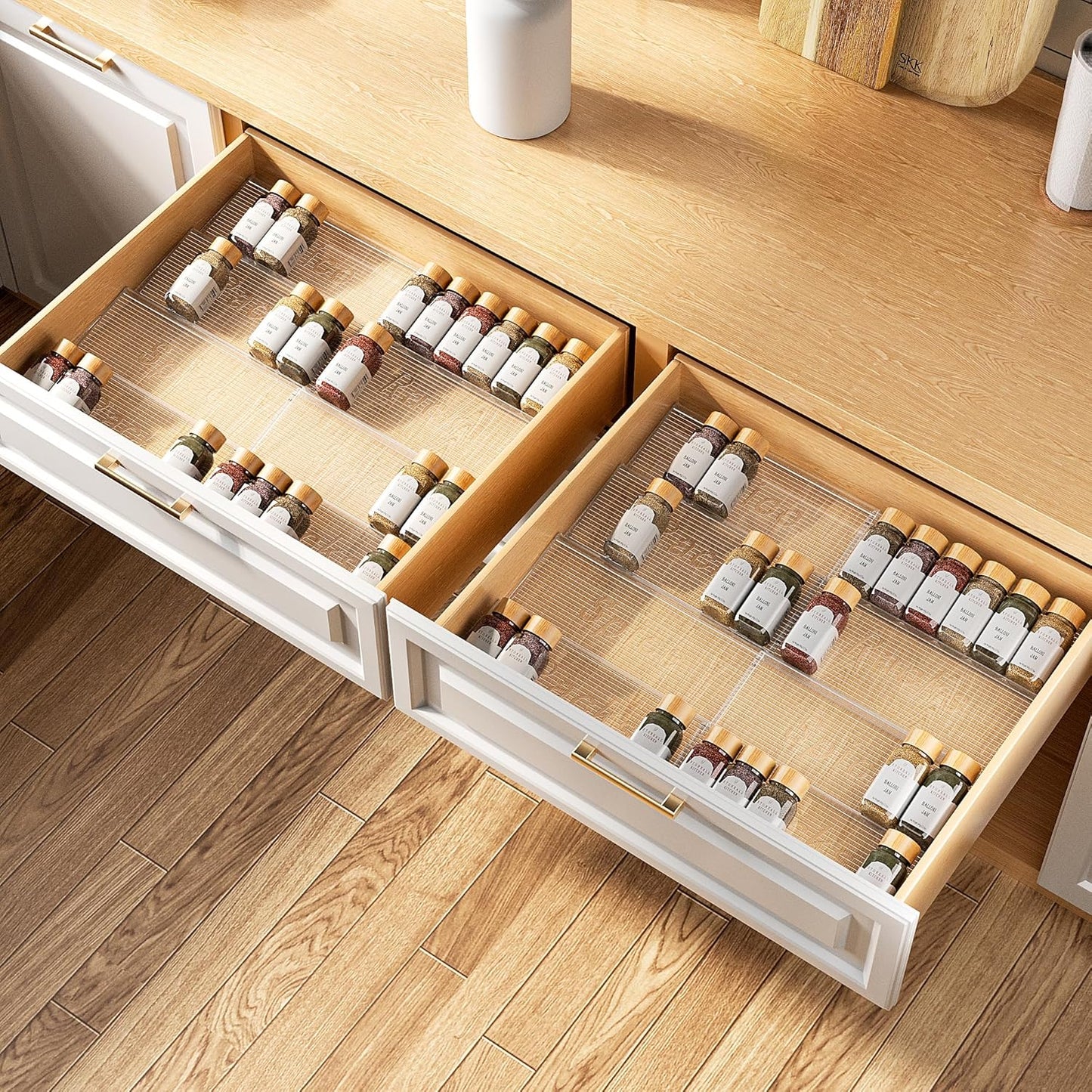 8 Packs Spice Drawer Organizer, 2-Tier Acrylic Drawer Seasoning Organizer, Expandable from 11'' to 22'' Kitchen Spice Rack Organizers and Storage for Drawer (Jars Not Included), Clear