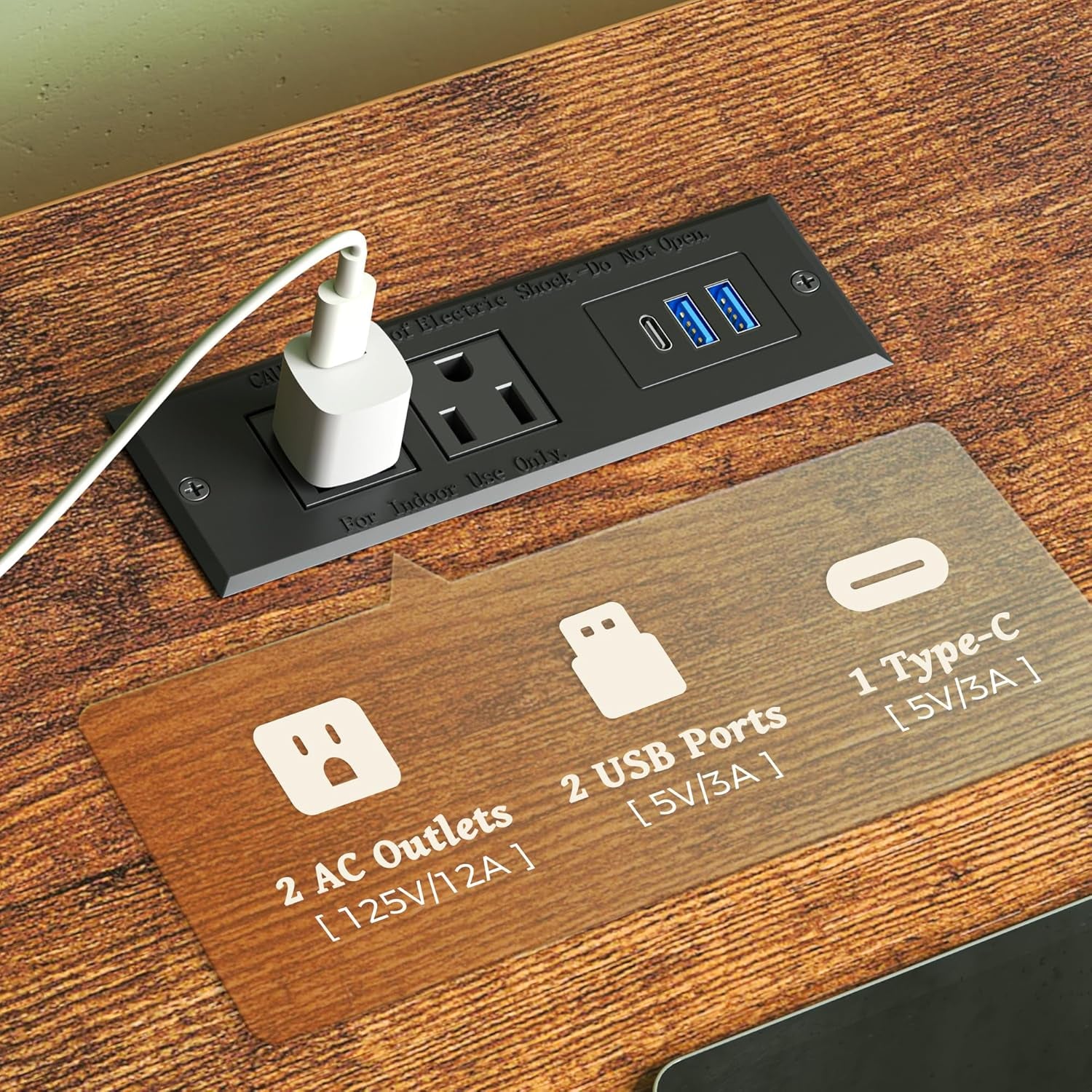 Rustic Brown and Black TV Stand Dresser with Power Outlets, LED Lighting, and 7 Drawers - 47 Inch Console