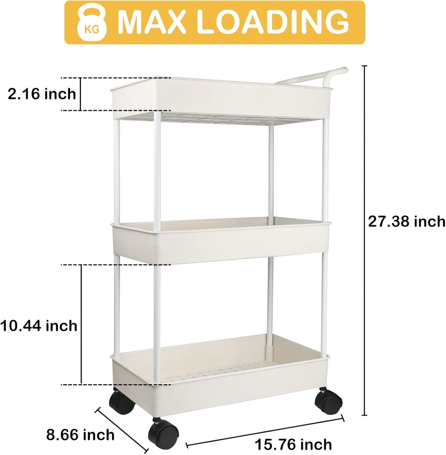 Baby Diaper Caddy, Plastic Movable Cart for Newborn Nursery Essentials Diaper Storage Caddy Organizer for Changing Table & Crib, Easy to Assemble, Beige