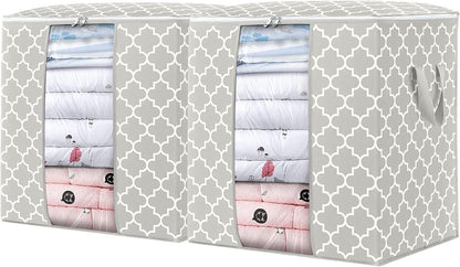 Storage Bags 2 Pack/100L Large Blanket Clothes Organization and Storage Containers for Comforters,Bedding, Foldable Organizer with Reinforced Handle, Clear Window, Sturdy Zippers,Lvory