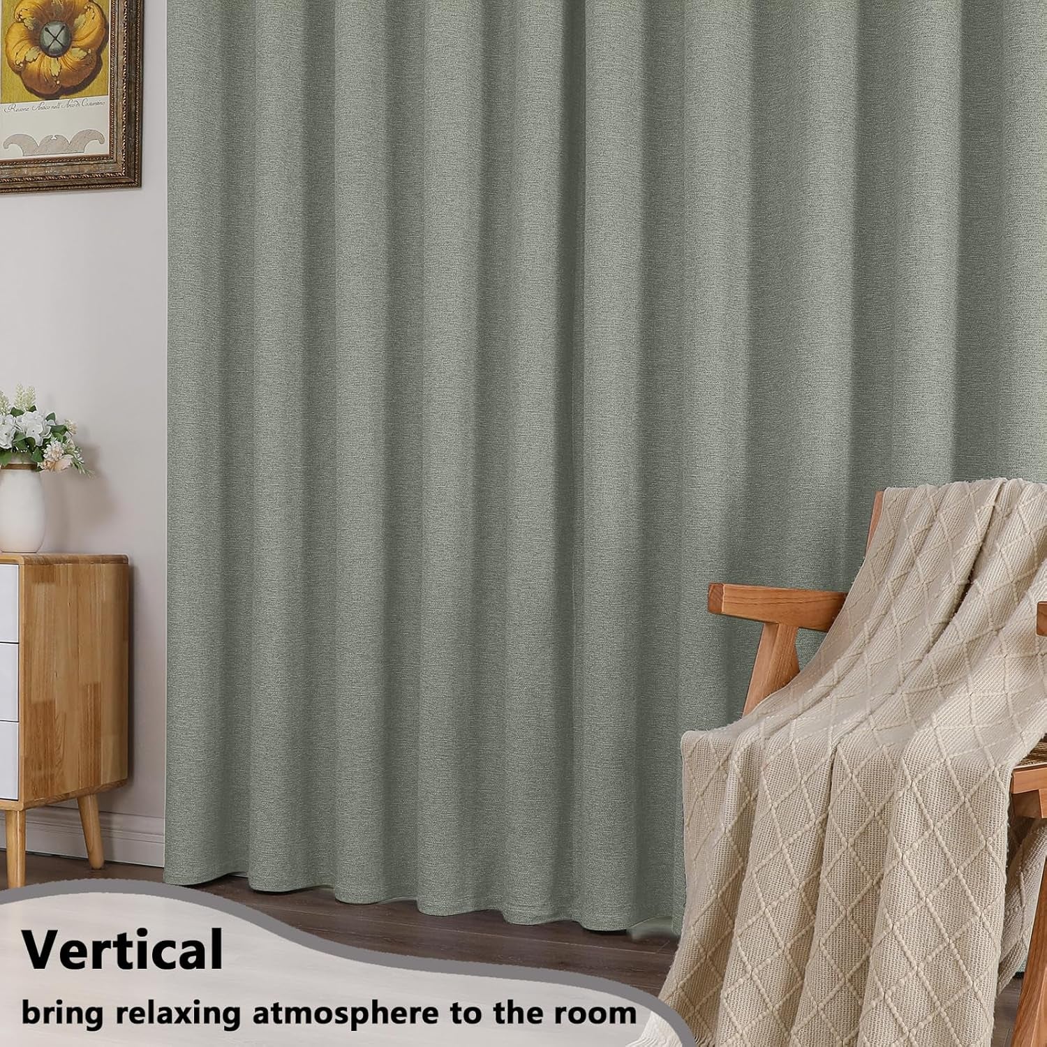 Linen Textured 100% Sage Green Blackout Curtains 63 Inch Length 2 Panels for Bedroom, Thermal Insulated Soundproof Grommet Curtains Blackout, Farmhouse Window Privacy Drapes, 40"W X 63"L