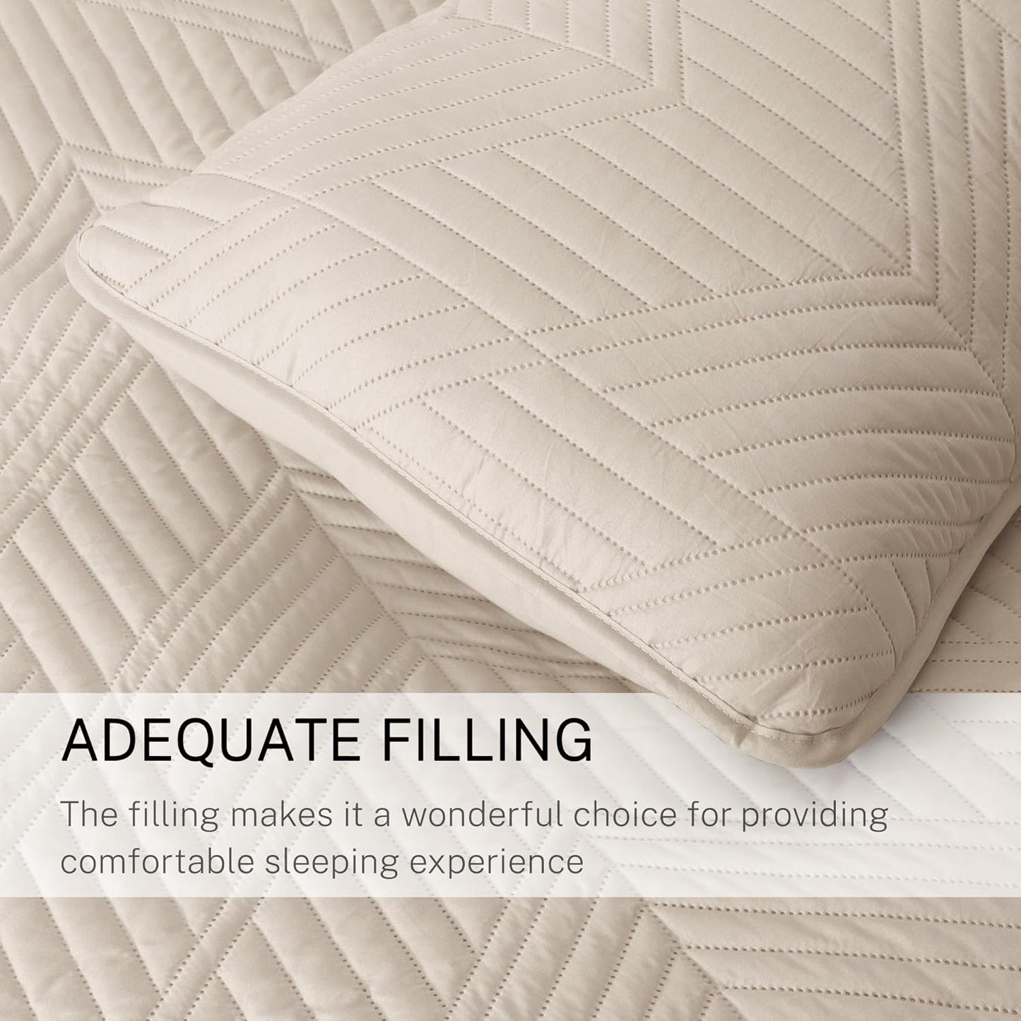 Ultrasonic Full Queen Quilt Bedding Set - Lightweight Birch Beige Bedspreads with Soft Modern Geometric Design for All Seasons (Includes 1 Quilt and 2 Pillow Shams)