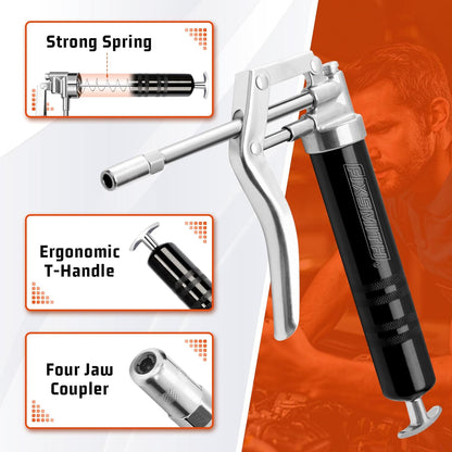 Mini Grease Gun, Small Pistol Grip Grease Gun, Design for 3Oz Cartridges. with 6.6 Inch Rigid Extension Pipe, 3-Way Loading, 4000 PSI Max Pressure