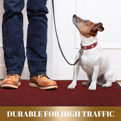 Doormat Outdoor Indoor Entrance 29.5 X 17, All-Season All-Weather Front Door Mat, 100% Waterproof Welcome Matt for Floor Garage outside Entry, Stain and Fade Resistant,Black Red