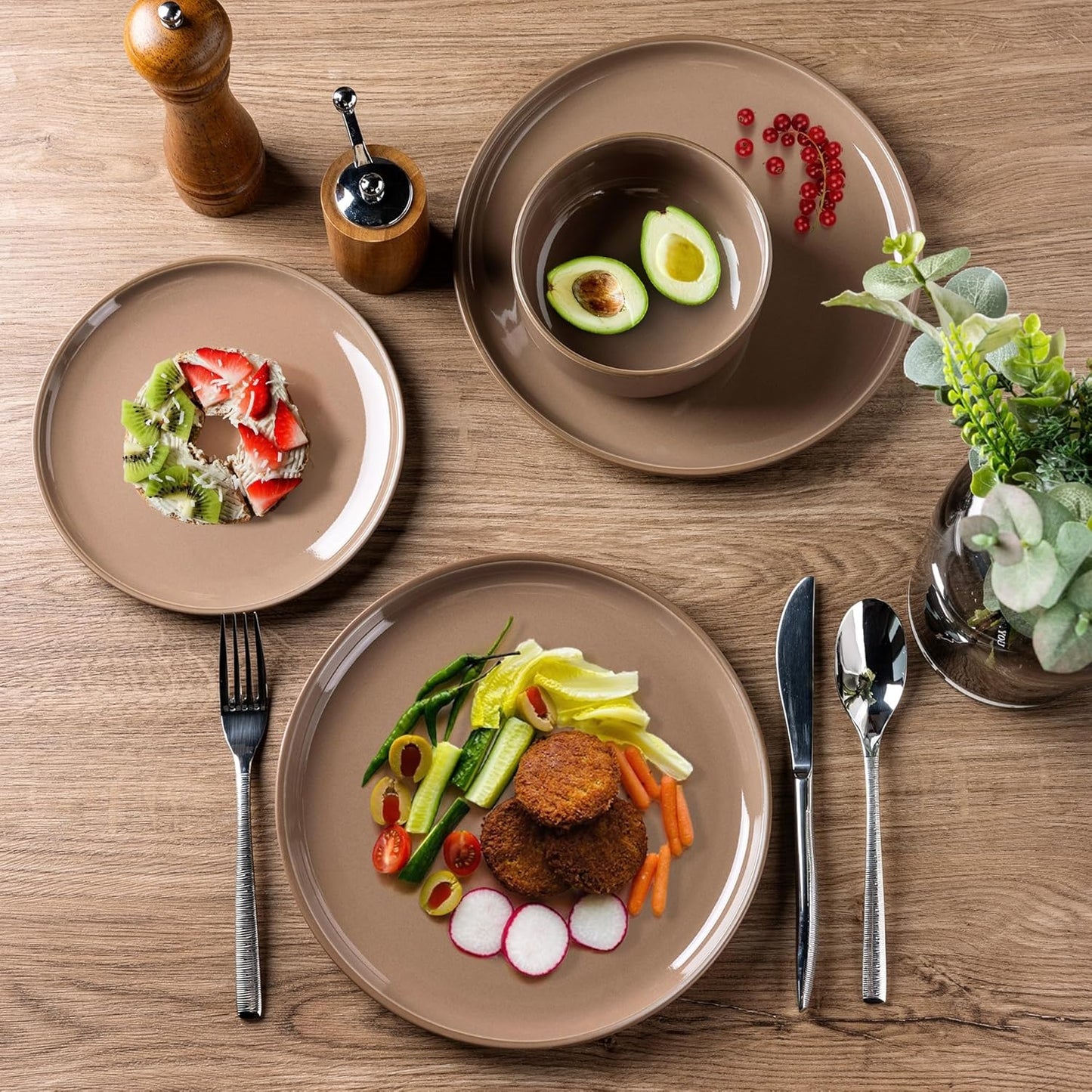 Ceramic Dinnerware Set for Four - 12-Piece Stoneware Plate and Bowl Collection with Reactive Glaze, Scratch Resistant, Dishwasher and Microwave Safe