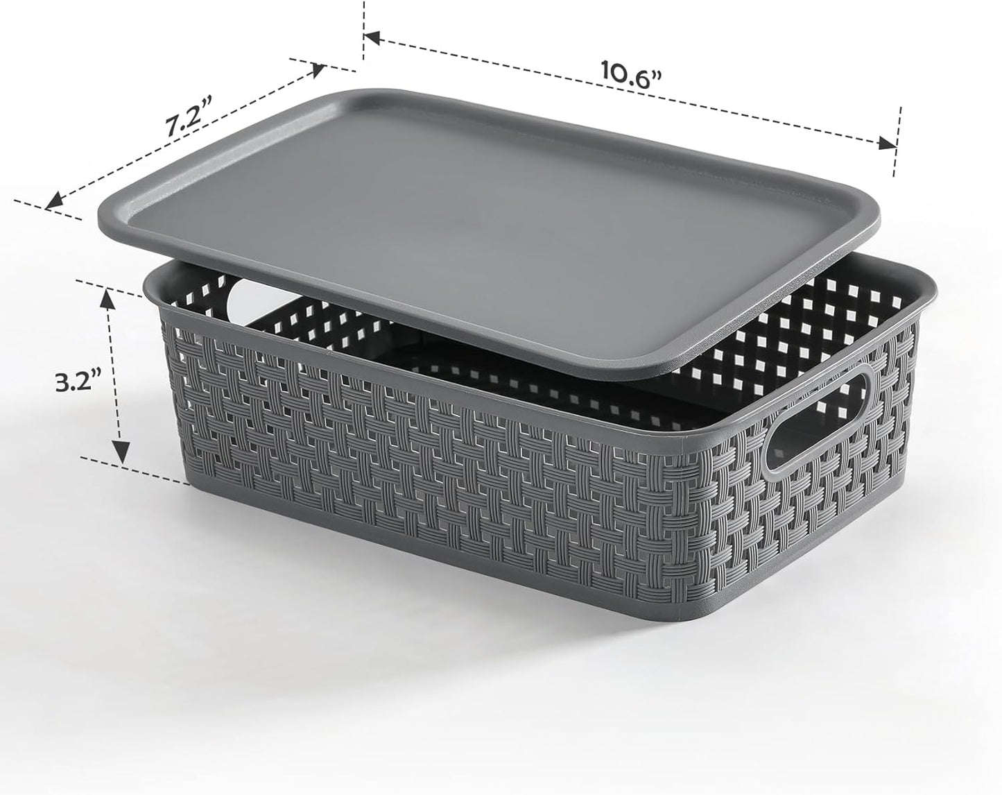 [ 12 Pack ] Plastic Storage Baskets with Lids, Small Pantry Organization, Stackable Storage Bins, Household Organizers for Cabinets, Countertop, Drawers, under Sink or on Shelves,Gray