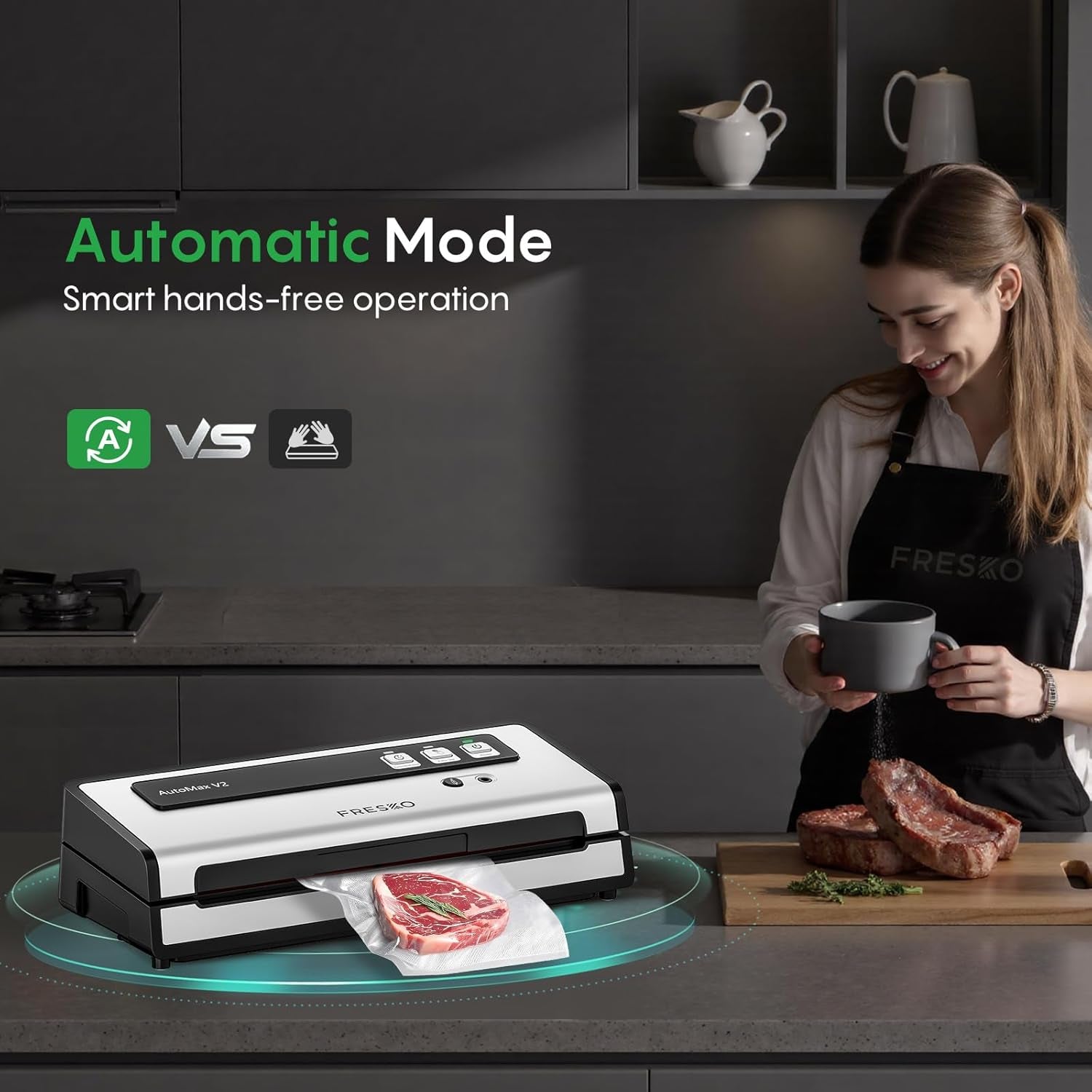 Vacuum Sealer Machine with Automatic Bag Detection, Double Heat Seal, Compact Food Sealer, Easy to Use, Starter Kit
