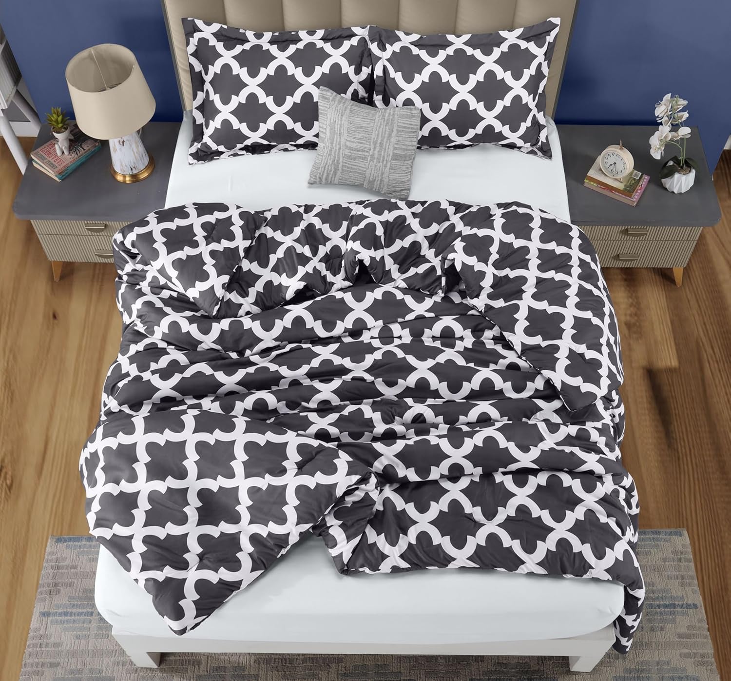 King Comforter Set Grey, Printed Comforters King Size, 3 Piece Lightweight All Season down Alternative Bedding Set with 1 Comforter (90 X 102 In) and 2 Pillow Shams (20 X 36 In)