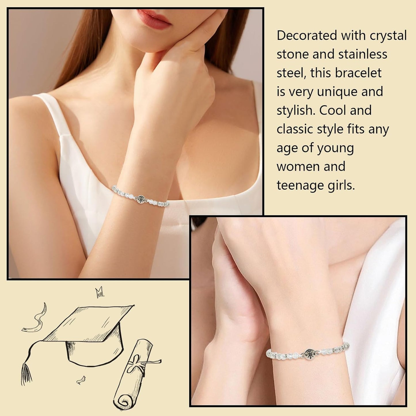 2025 Graduation Gifts for Her Cool High School College Class 5Th 8Th Grade Girls Bracelet Cards Middle School Kindergarten Masters Degree Senior Congratulations Gifts