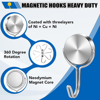 Magnetic Hooks for Cruise Cabins, 60Lbs Swivel Magnetic Hooks Heavy Duty, Cruise Ship Essentials, Locker Accessories, Magnet Hook for Classroom, Refrigerator, Hanging, Grill -6 Pack
