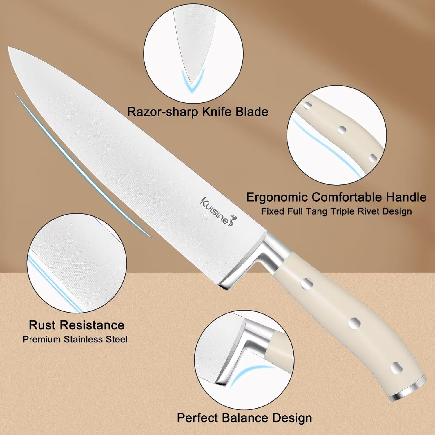 Kitchen Chef Knife Block Set,High Carbon Stainless Steel Razor-Sharp Blade Ergonomic Handle,Sharp Knife Set with Built-In Sharpener,Elegant Gift(Irovy-Acacia,15Pcs)