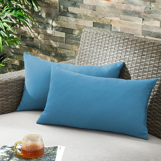 ® Outdoor Water Resistant Throw Pillows, Feathers and down Filled Decorative Pillows for Couch Cushion Garden Bench 12 X 20 Inch, Set of 2, Blue