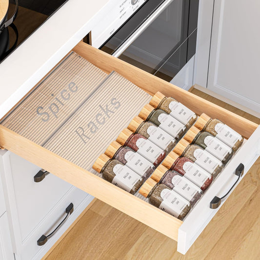 Spice Drawer Organizer, 2 Tier- 2 Pack Clear Acrylic Drawer Seasoning Organizer, Expandable from 11'' to 22'' Kitchen Spice Rack Organizers and Storage for Drawer (Jars Not Included)