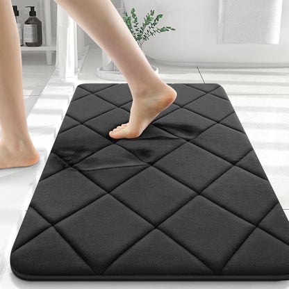Memory Foam Bath Mat and Shower Curtain, Bath Mat Size 30X20 in Black and Shower Curtain 72X72 in Black Grey, 2 Item Bundle