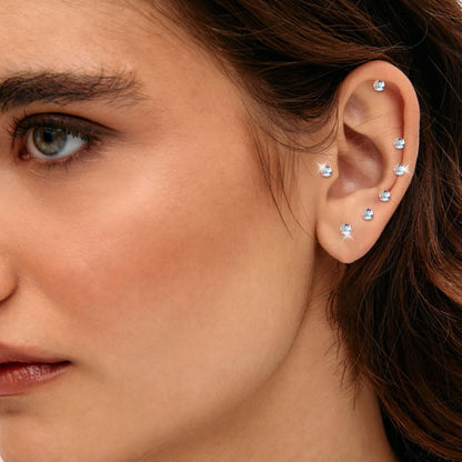 Flat Back Earrings 4Mm Stud Earrings for Women, Cubic Zirconia Stud Earrings Hypoallergenic Spiral Ear Cartilage Earlobe Silver Earrings (4Mm)