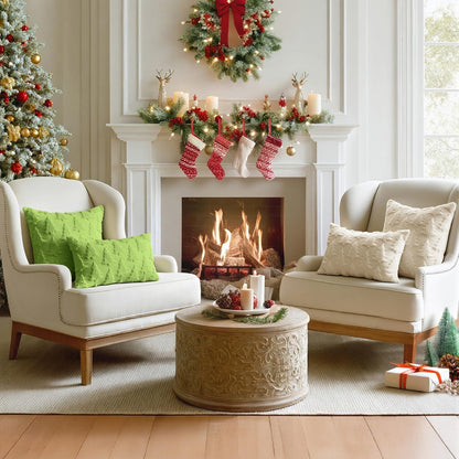 Christmas Throw Pillow Covers Green Christmas Decorations Set of 2 Xmas Tree 18X18 Pillow Covers Soft Plush Faux Wool Pillowcases Holiday Festivals Winter Home Decor Sofa Couch Bed Porch