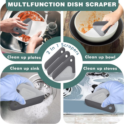 5 Pcs Pan and Pot Scraper -Aqua, Nylon Silicone 2 in 1 Kitchen Dish Scraper