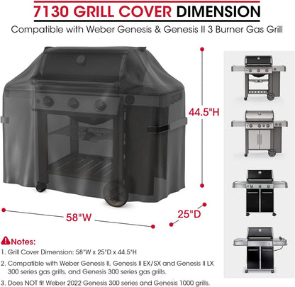 58 Inch Gas Grill Cover for Weber Genesis II and Genesis 300 Series Grills, Unique Waterproof Vinyl Exterior with Polyester Lining, Outdoor BBQ Cover, Compared to Weber 7130, Basic Version