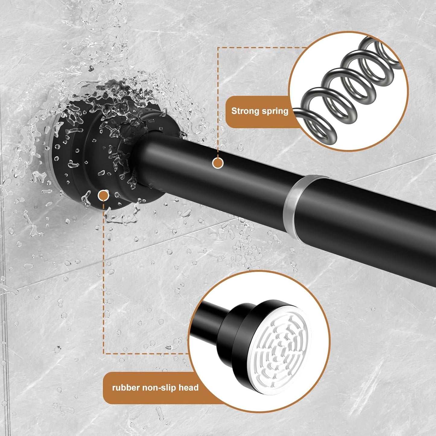 Black Spring Tension Curtain Rod No Drilling 30-63Inch 1Pcs,Non-Slip Adjustable Tension Rod,Tension Rods for Windows Non-Rust,Spring Curtain Tension Rod Extendable Window Tension Rod