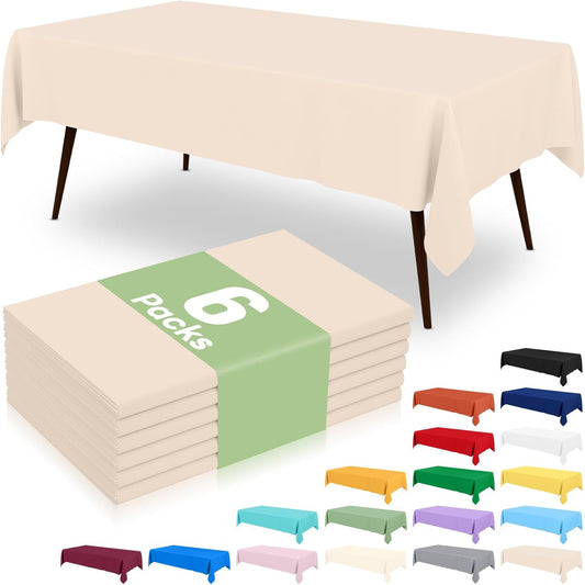 6 Packs Disposable Plastic Table Cloth, 54 X 108 Inch Waterproof Rectangle Tablecloth, Leakproof & Sturdy Decorative Table Covers for Picnic, Party and Outdoor, Ivory