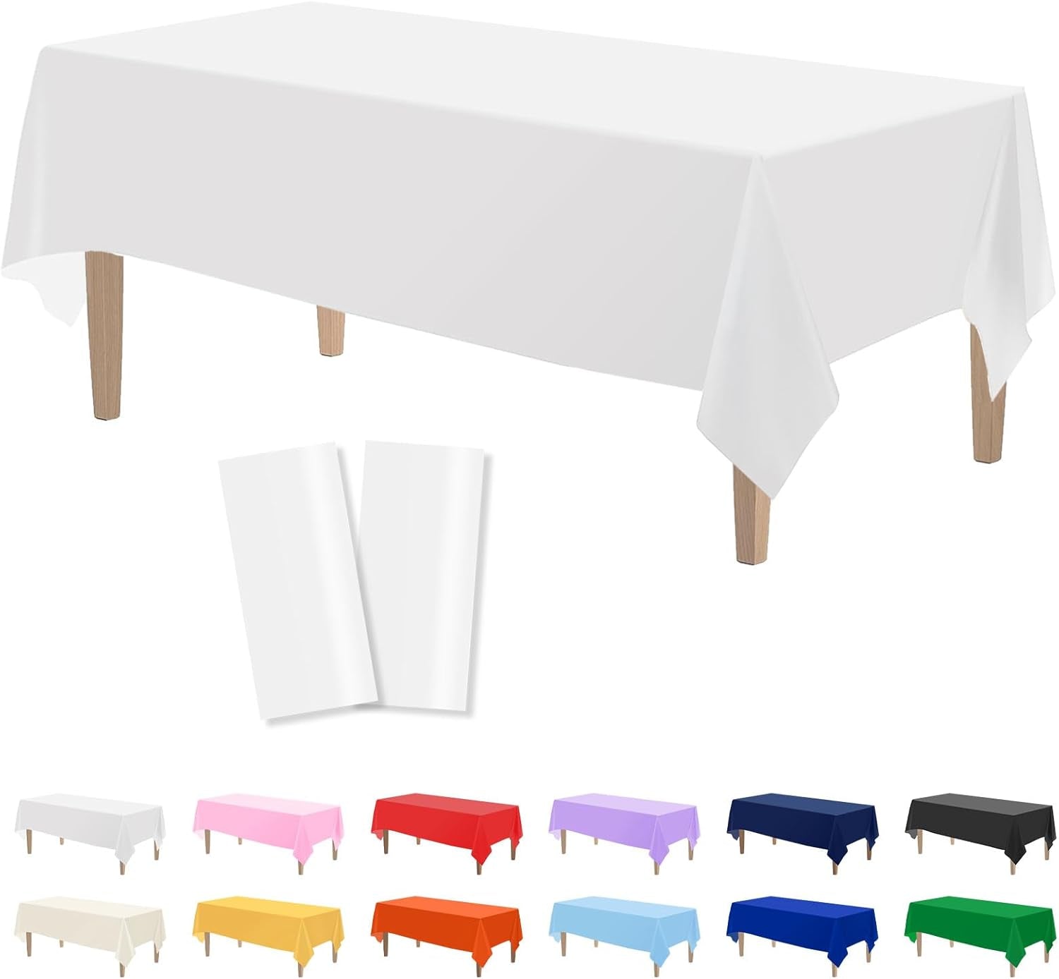 2PCS White Plastic Tablecloths 54 X 108 Inch, Disposable Table Cloths Rectangle Party Table Covers