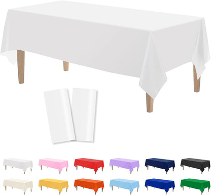 2PCS White Plastic Tablecloths 54 X 108 Inch, Disposable Table Cloths Rectangle Party Table Covers