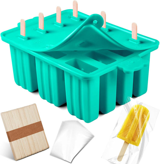 Popsicles Molds, Silicone Ice Pop Mold Food Grade Cakesicles Mold for Ice Cream 50 Popsicle Sticks 50 Popsicle Bag (Blue, 12 Cavities)