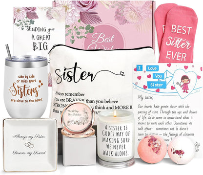 Sister Birthday Gifts, Sisters Gifts from Sister, 9PCS Unique Gift for Sisters Gift Baskets Ideas for Christmas, Birthday, Mothers Day, Valentines Day