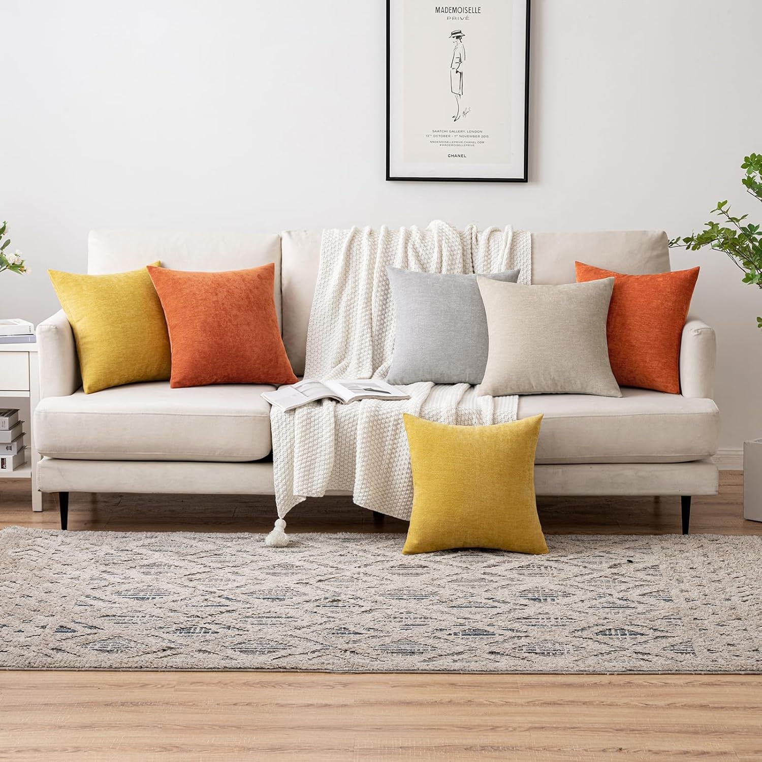 Set of 2 18x18 Inch Burnt Orange Chenille Decorative Pillow Covers for Autumn Home Decor, Ideal for Sofa and Bedroom Living Spaces