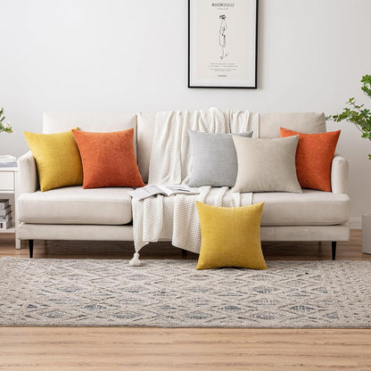 Set of 2 18x18 Inch Burnt Orange Chenille Decorative Pillow Covers for Autumn Home Decor, Ideal for Sofa and Bedroom Living Spaces