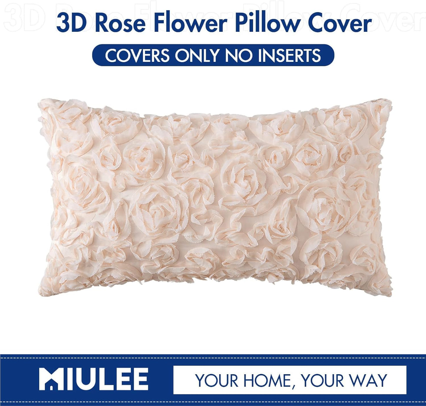 3D Decorative Chiffon Rose Flower Throw Pillow Cover for Valentine's Day - Solid Pillowcase for Women, Ideal for Wedding, Sofa, Bedroom, and Car Decor, 12x20 Inch (30x50 cm), Apricot Pink