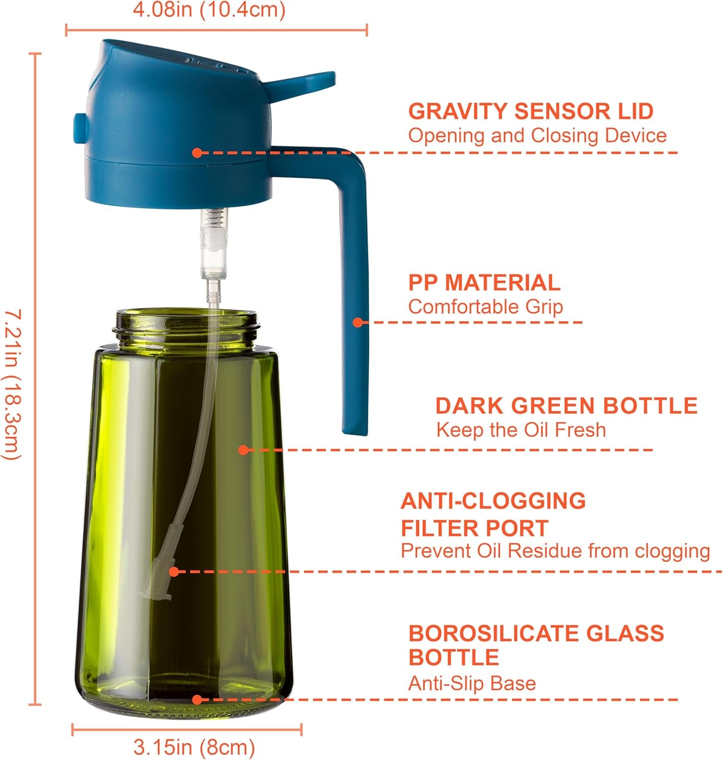 - 16Oz/470Ml Olive Oil Dispenser for Kitchen with Stickers - 2 in 1 Olive Oil Sprayer for Cooking, Air Fryer, and Salad, Black&Blue (Light-Proof Kitchen Gadget)