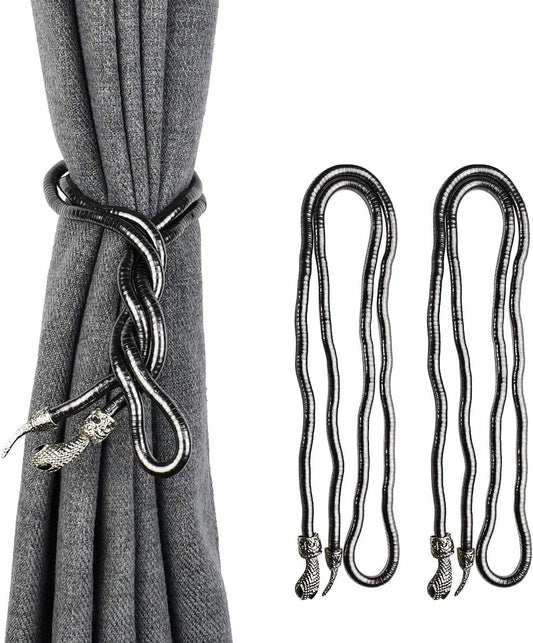 Snake Curtain Tiebacks Clips, Decorative Drapes Holdbacks, Handmade Metal Rope Tiebacks, Creative Window Drapes Twist Tie Backs, Snake Crafts (Black, 2 Pack)