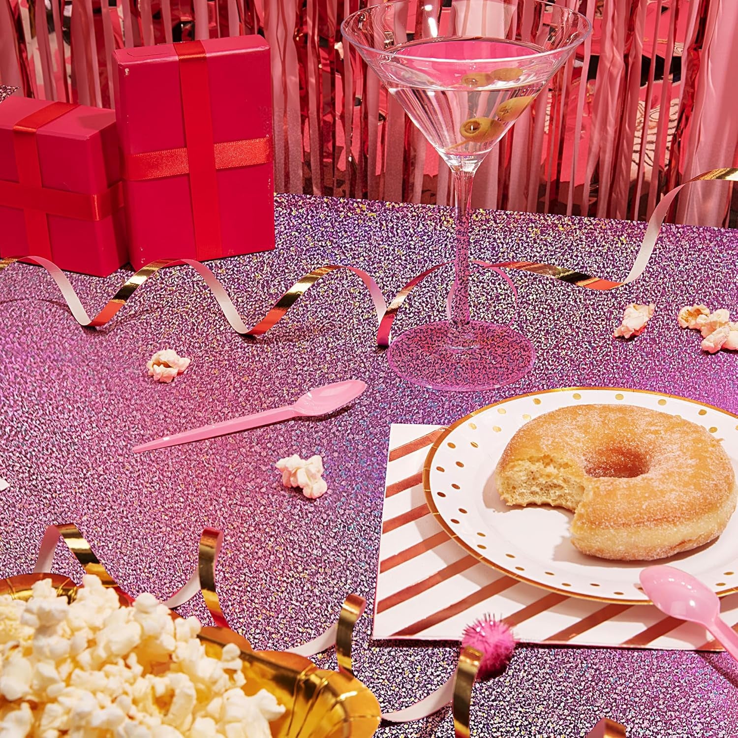 Holographic Pink and Purple Tablecloth Set - 40" x 108" Plastic Table Cover for Birthday, Halloween, and Bachelorette Party Decorations