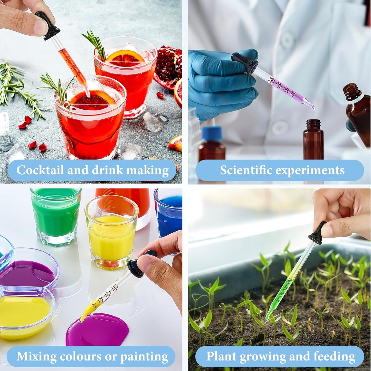 4 Pack 1Ml Glass Eye Dropper with Measurement, Glass Medicine Droppers Tool, Long & Short, Bent & Straight Tip Calibrated Pipettes Dropper, Accurate Dose Dropper Measurer for Essential Oils Ear Lab