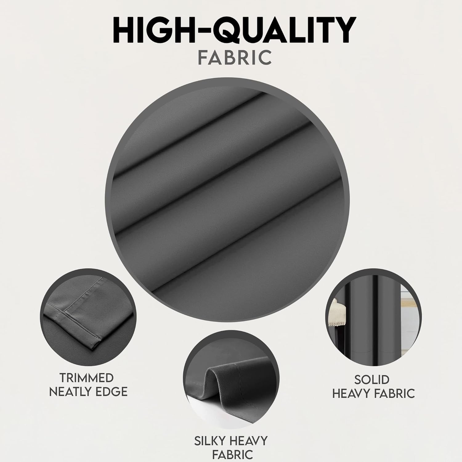 Blackout Curtains for Bedroom, Grommet Window Curtains 63 Inch Length 2 Panels Thermal Insulated Drapes for Living Room (Grey, 42W X 63L Inches)