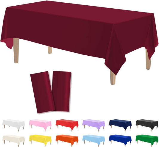 2PCS Burgundy Plastic Tablecloths 54 X 108 Inch, Disposable Table Cloths Rectangle Party Table Covers