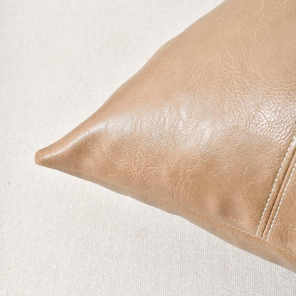 Tan Lumbar Waterproof Faux Leather Decorative Throw Pillow Covers 12X20 Inch for Living Room Couch Bed, Beige Hand Stitched Cushion Case 30X50 Cm, Taupe Modern Farmhouse Home Décor